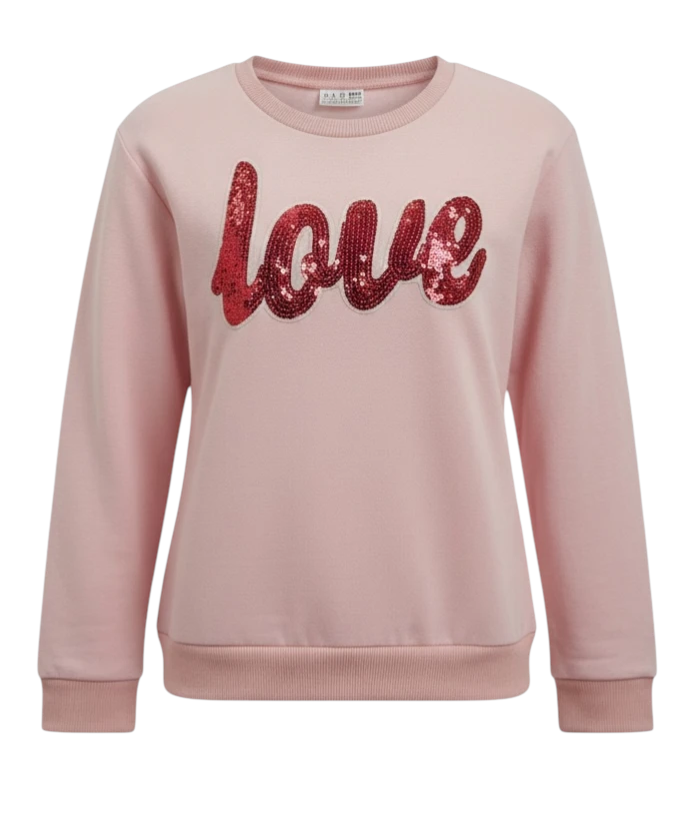 Pink AKIS children’s sweatshirt with a sequinned Love design