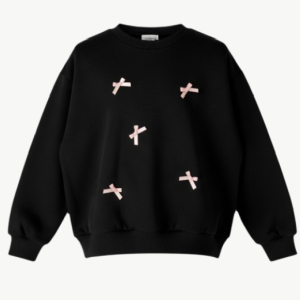 Girls (2-7y) pullover black with pink satin bows