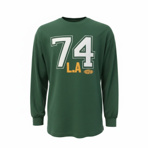 Boys forest green cotton long-sleeve tee with 74 L.A. varsity-style graphic