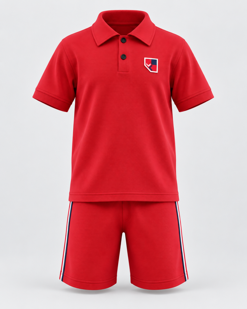 Boys Red Pique Golfer & Shorts Set